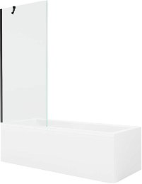 MEXEN/S - Cubik obdĺžniková vaňa 150 x 70 cm s panelom + vaňová zástena 80 cm, transparent, čierna 550315070X9508000070