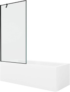 MEXEN/S - Cubik obdĺžniková vaňa 150 x 70 cm s panelom + vaňová zástena 90 cm, čierna vzor 550315070X9509007070