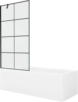 MEXEN/S - Cubik obdĺžniková vaňa 150 x 70 cm s panelom + vaňová zástena 90 cm, čierna vzor 550315070X9509007077