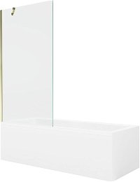 MEXEN/S - Cubik obdĺžniková vaňa 150 x 70 cm s panelom + vaňová zástena 90 cm, transparent, zlatá 550315070X9509000050