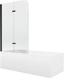 MEXEN/S - Cubik obdĺžniková vaňa 160 x 70 cm s panelom + vaňová zástena 100 cm, transparent, čierna 550316070X9010027000