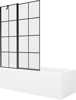 MEXEN/S - Cubik obdĺžniková vaňa 160 x 70 cm s panelom + vaňová zástena 120 cm, čierna vzor 550316070X9412117077