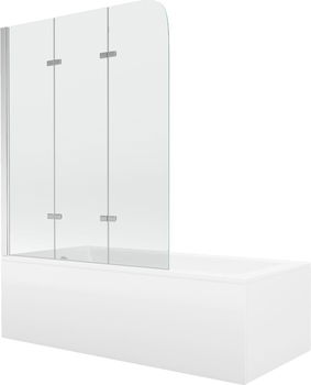 MEXEN/S - Cubik obdĺžniková vaňa 160 x 70 cm s panelom + vaňová zástena 120 cm, transparent, chróm 550316070X9012030100