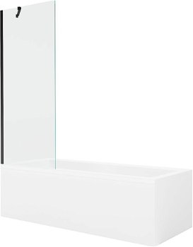 MEXEN/S - Cubik obdĺžniková vaňa 160 x 70 cm s panelom + vaňová zástena 70 cm, transparent, čierna 550316070X9507000070