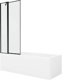 MEXEN/S - Cubik obdĺžniková vaňa 160 x 70 cm s panelom + vaňová zástena 80 cm, čierna vzor 550316070X9408117070