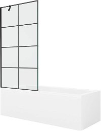MEXEN/S - Cubik obdĺžniková vaňa 160 x 70 cm s panelom + vaňová zástena 90 cm, čierna vzor 550316070X9509007077