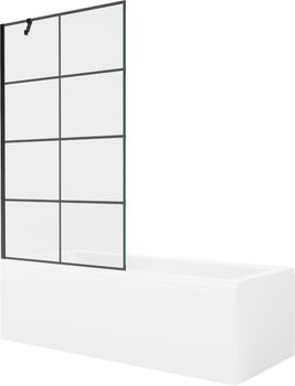 MEXEN/S - Cubik obdĺžniková vaňa 170 x 70 cm s panelom + vaňová zástena 100 cm, čierna vzor 550317070X9510007077