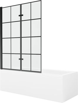 MEXEN/S - Cubik obdĺžniková vaňa 170 x 70 cm s panelom + vaňová zástena 120 cm, čierna vzor 550317070X9212027077