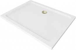 MEXEN/S - Flat sprchová vanička obdĺžniková slim 100 x 90, biela + zlatý sifón 40109010G