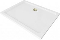 MEXEN/S - Flat sprchová vanička obdĺžniková slim 130 x 100, biela + zlatý sifón 40101013G