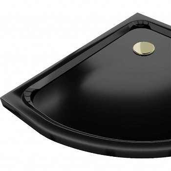 MEXEN/S - Flat sprchová vanička štvrťkruhová slim 90 x 90, černá + zlatý sifón 41709090G