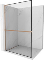 MEXEN/S - Kioto+ L Sprchová zástena WALK-IN s poličkou a držiakom uterákov 80 x 200 cm, čierny vzor, meď kartáčovaná 800-080-123-65-70