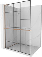 MEXEN/S - Kioto+ L Sprchová zástena WALK-IN s poličkou a držiakom uterákov 80 x 200 cm, čierny vzor, meď kartáčovaná 800-080-123-65-78