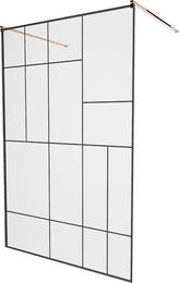 MEXEN/S - KIOTO samostatne stojaca sprchová zástena 110 x 200, transparent/čierna vzor 8 mm, růžové zlato 800-110-002-60-78