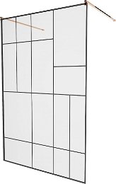 MEXEN/S - KIOTO samostatne stojaca sprchová zástena 120 x 200, transparent/čierna vzor 8 mm, ružové zlato 800-120-002-60-78