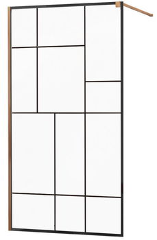 MEXEN/S - KIOTO Sprchová zástena WALK-IN 80x200 cm 8 mm, ružové zlato, čierny vzor 2 800-080-101-60-78