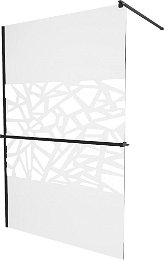 MEXEN/S - KIOTO Sprchová zástena WALK-IN s poličkou a držiakom uterákov 100 x 200, transparent/biely dekor 8 mm, čierna 800-100-121-70-85
