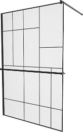 MEXEN/S - KIOTO Sprchová zástena WALK-IN s poličkou a držiakom uterákov 100 x 200, transparent/čierna 8 mm, čierna 800-100-121-70-78