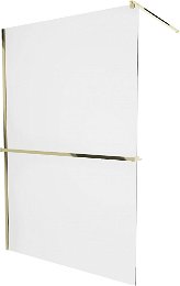 MEXEN/S - KIOTO Sprchová zástena WALK-IN s poličkou a držiakom uterákov 110 x 200, transparent 8 mm, zlatá 800-110-121-50-00