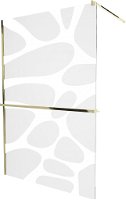 MEXEN/S - KIOTO Sprchová zástena WALK-IN s poličkou a držiakom uterákov 110 x 200, transparent/bialy vzór 8 mm, zlatá 800-110-121-50-97