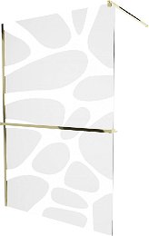 MEXEN/S - KIOTO Sprchová zástena WALK-IN s poličkou a držiakom uterákov 110 x 200, transparent/bialy vzór 8 mm, zlatá 800-110-121-50-97