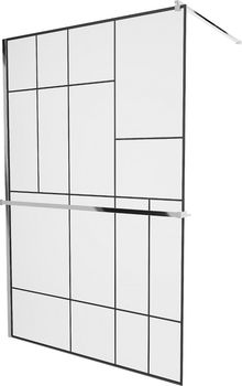 MEXEN/S - KIOTO Sprchová zástena WALK-IN s poličkou a držiakom uterákov 110 x 200, transparent/čierna 8 mm, chróm 800-110-121-01-78