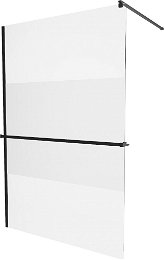 MEXEN/S - KIOTO Sprchová zástena WALK-IN s poličkou a držiakom uterákov 110 x 200, transparent/matné sklo 8 mm, čierna 800-110-121-70-35