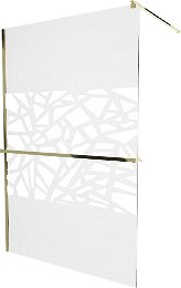 MEXEN/S - KIOTO Sprchová zástena WALK-IN s poličkou a držiakom uterákov 120 x 200, transparent/bialy vzór 8 mm, zlatá 800-120-121-50-85