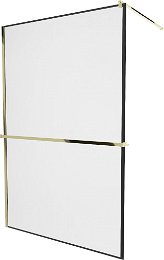 MEXEN/S - KIOTO Sprchová zástena WALK-IN s poličkou a držiakom uterákov 120 x 200, transparent/čierna 8 mm, zlatá 800-120-121-50-70