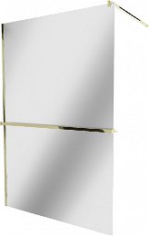 MEXEN/S - KIOTO Sprchová zástena WALK-IN s poličkou a držiakom uterákov 120 x 200, zrkadlové 8 mm, zlatá 800-120-121-50-50