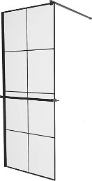 MEXEN/S - KIOTO Sprchová zástena WALK-IN s poličkou a držiakom uterákov 70 x 200, transparent/čierna 8 mm, čierna 800-070-121-70-77