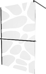 MEXEN/S - KIOTO Sprchová zástena WALK-IN s poličkou a držiakom uterákov 90 x 200, transparent/biely dekor 8 mm, čierna 800-090-121-70-97