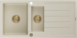MEXEN/S MEXEN/S - Andres granitový drez s odkvapkávačom 1000 x 500 mm, béžová, zlatý sifón 6515101510-69-G