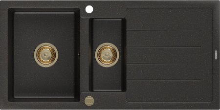 MEXEN/S MEXEN/S - Andres granitový drez s odkvapkávačom 1000 x 500 mm čierna/zlatá metalik, zlatý sifón 6515101510-75-G