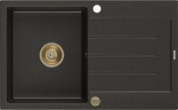 MEXEN/S MEXEN/S - Bruno granitový drez 1 s odkvapkávačom 795x495 mm, čierna/zlatý metalik, + zlatý sifón 6513791010-75-G