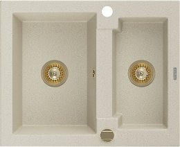 MEXEN/S MEXEN/S - Carlos granitový drez 1.5 582x475 mm, béžová, + zlatý sifón 6518581500-69-G