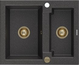 MEXEN/S MEXEN/S - Carlos granitový drez 1.5 582x475 mm, čierna kropenatá, + zlatý sifón 6518581500-76-G