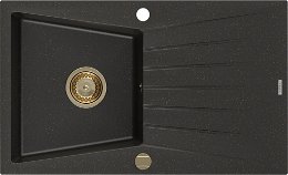 MEXEN/S MEXEN/S - Cesar granitový drez 1 s odkvapkávačom 775x470 mm, čierna/zlatá metalik, syfón chróm 6514771010-75-G