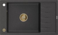 MEXEN/S MEXEN/S - Elias granitový drez 1-miska s odkvapkávačom 795 x 480 mm, čierny kropenatý, zlatý sifón 6511791005-76-G