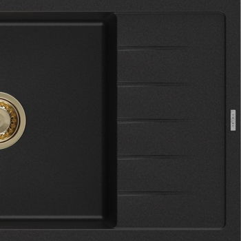 MEXEN/S MEXEN/S - Elias granitový drez 1-miska s odkvapkávačom 795 x 480 mm, čierny, zlatý sifón 6511791005-77-G