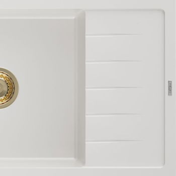 MEXEN/S MEXEN/S - Elias granitový drez 1 s odkvapkávačom 795 x 480 mm, biela, + zlatý sifón 6511791005-20-G