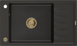 MEXEN/S MEXEN/S - Elias granitový drez 1 s odkvapkávačom 795 x 480 mm, čierna/zlatý metalik, + zlatý sifón 6511791005-75-G