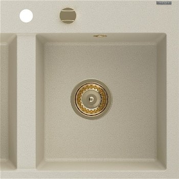 MEXEN/S MEXEN/S - Hektor granitový drez 2-bowl 800 x 480 mm, béžová, zlatý sifón 6521802000-69-G