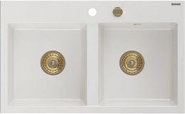 MEXEN/S MEXEN/S - Hektor granitový drez 2-bowl 800 x 480 mm, biela, zlatý sifón 6521802000-20-G