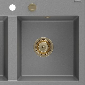 MEXEN/S MEXEN/S - Hektor granitový drez 2-bowl 800 x 480 mm, sivá, zlatý sifón 6521802000-71-G