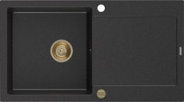 MEXEN/S MEXEN/S - Leo granitový drez 1-miska s odkvapkávačom 900 x 500 mm, čierna/strieborná 6501901010-73-G