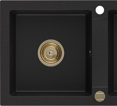 MEXEN/S MEXEN/S - Mario granitový drez 2-bowly 820 x 436 mm, čierny, zlatý sifón 6504822000-77-G
