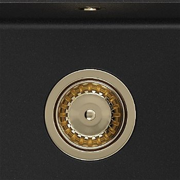 MEXEN/S MEXEN/S - Milo granitový drez 1-miska 435 x 410 mm, čierny, zlatý sifón 6505441000-77-G