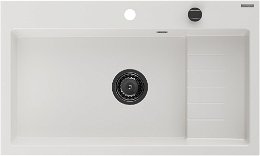 MEXEN/S MEXEN/S - Omar granitový drez 800 x 480 mm, biela, čierny sifón 6520801005-20-B