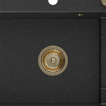 MEXEN/S MEXEN/S - Omar granitový drez 800 x 480 mm, čierna/strieborná metalík, zlatý sifón 6520801005-73-G